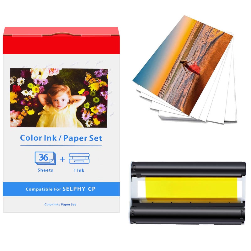 KCMYTONER Compatible for Canon KP-36IN KP-36IP (7737A001) 1 Color Ink Cartridge & 36 Sheets Paper Set 4 ""x6 "" for Selphy CP1500 CP1300 CP1200 Wireless Photo Printer - Image 1